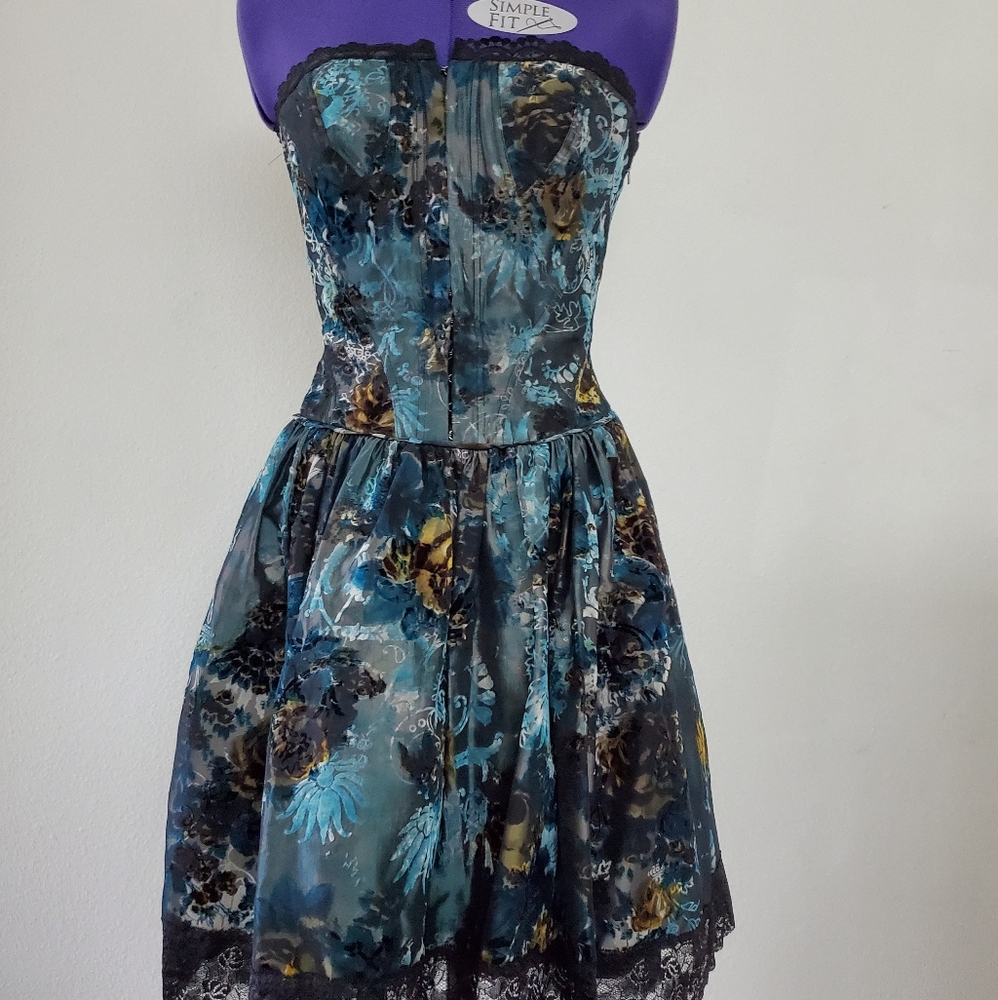 Betsey Johnson floral satin & velvet corset dress